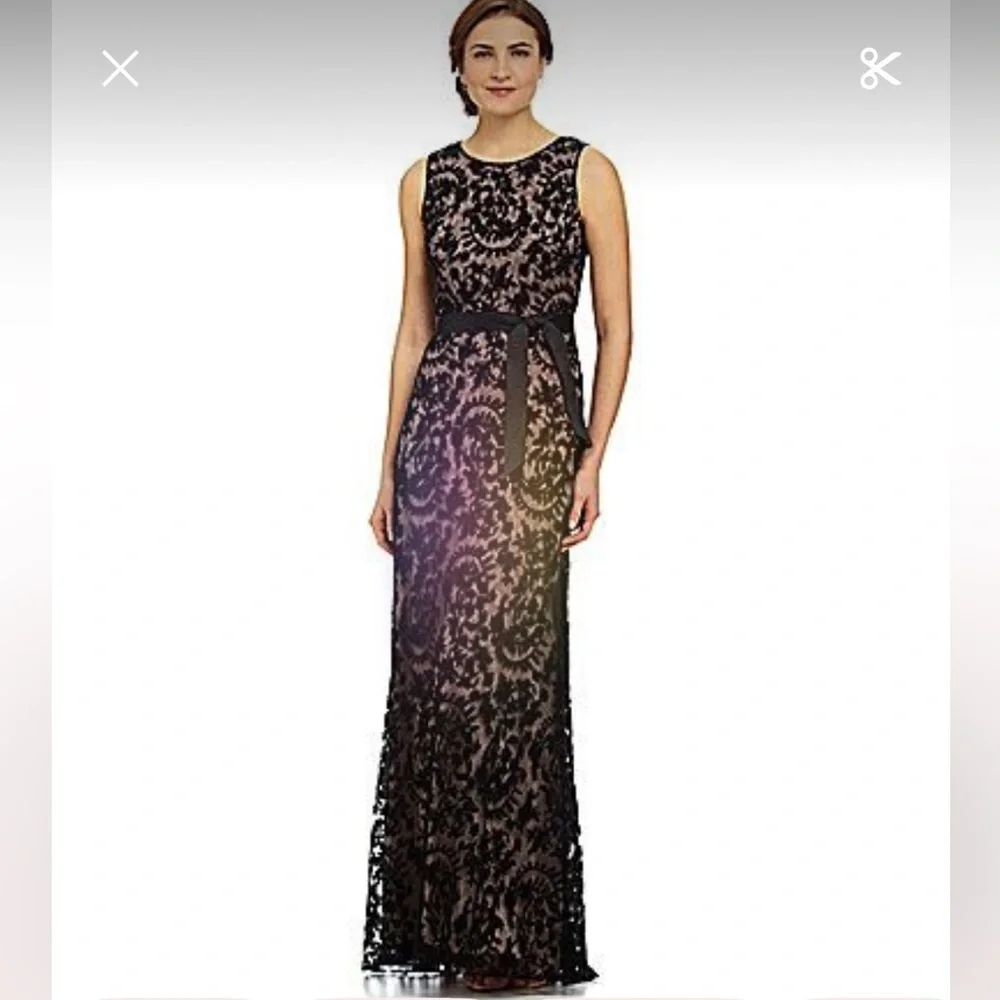 Adrianna Papell Black Lace Overlay Maxi Dress
